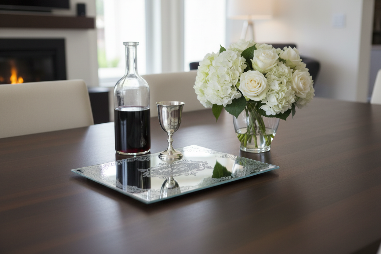 Mirror tray as elegant centerpiece