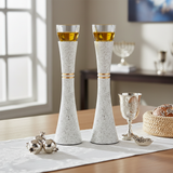 Polymer Candlesticks with Transparent Glass Cups Showing Oil