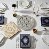 Seder table setting with silver-plated cushion bowl