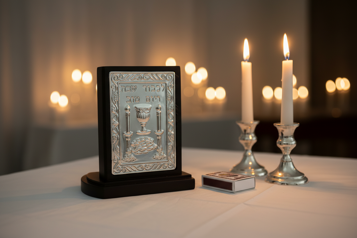 Shabbat Plaque Candles Close-up