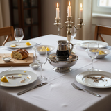 Shabbat table after fish meal with Mayim Achronim