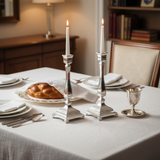 Shabbat table setting with candlesticks