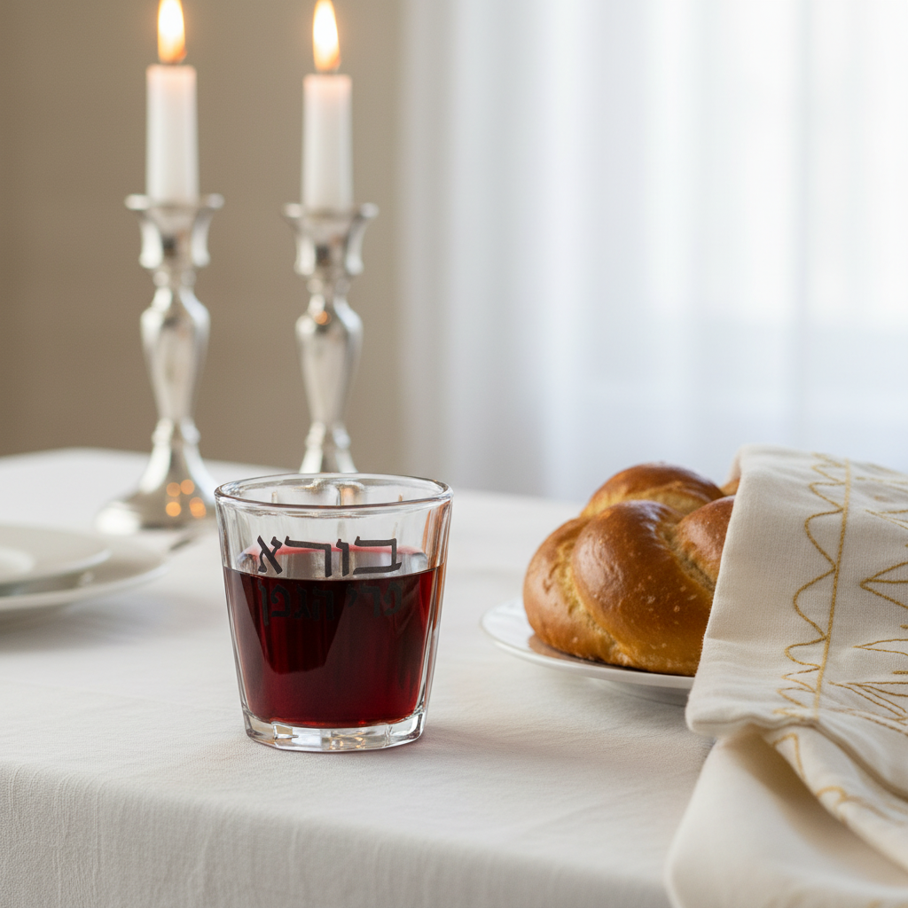 Shabbat Table Setting with Crystal Kiddush Cup