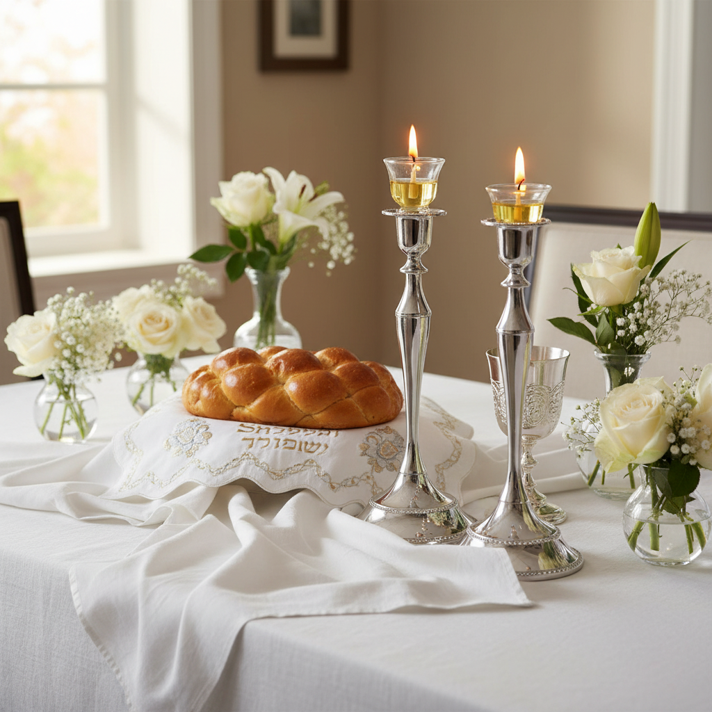 Shabbat table with candlesticks