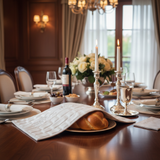 Shabbat table with challah cover