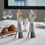 Shabbat table with oil candlesticks