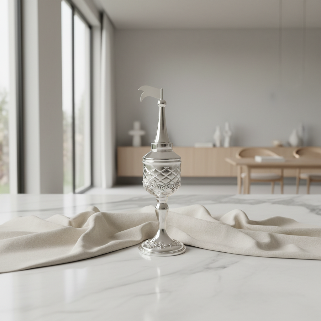 Silver perfume minimalist setting