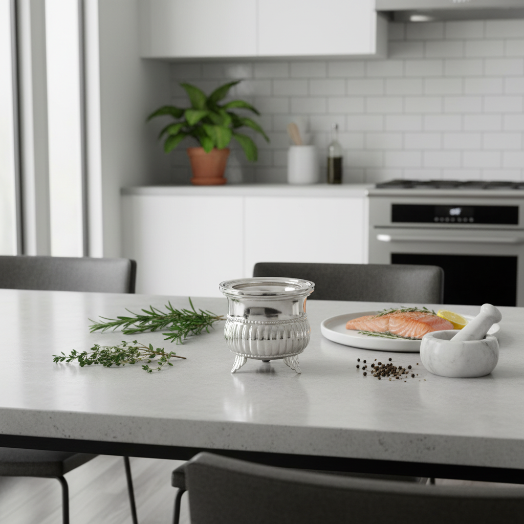 Silver salt shaker in contemporary kitchen