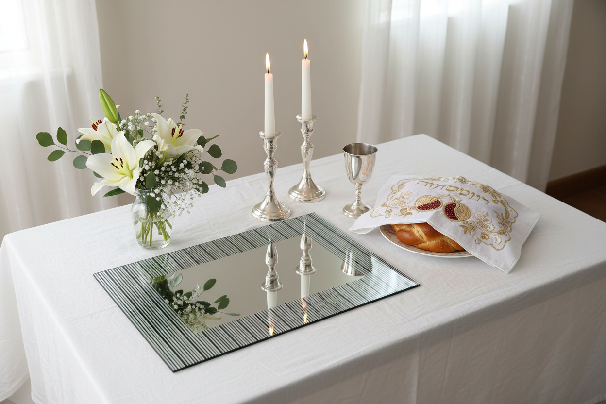 Striped Mirror Tray - Shabbos Table Setting