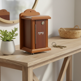 Tzedakah box on entryway table