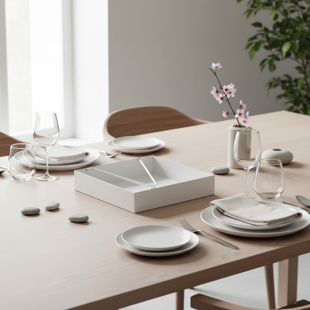 White metal map on modern dining table