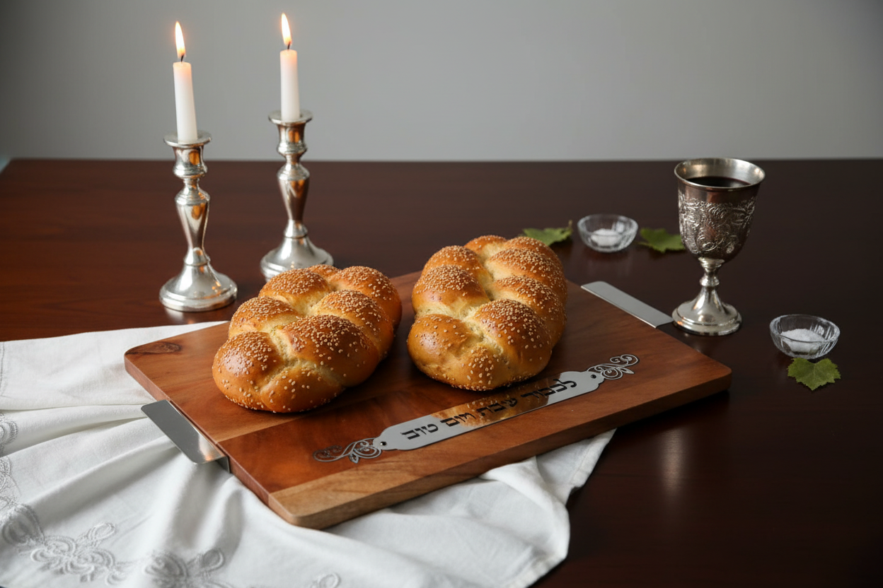 Wood Challah Board Shabbat Table