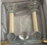 Candlestick - Crystal & Pearl Shabbat Set with Gold Tray